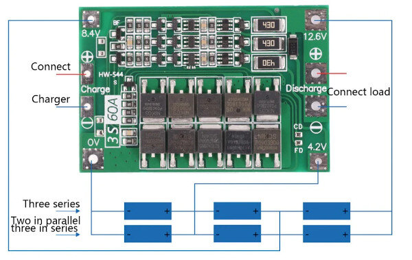 3S 60A 10.8V 12.6V BMS with balance